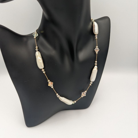 Beautiful Keshi Pearl Aurora Borealis Crystals Sterling Clasp Choker necklace - Picture 11 of 15